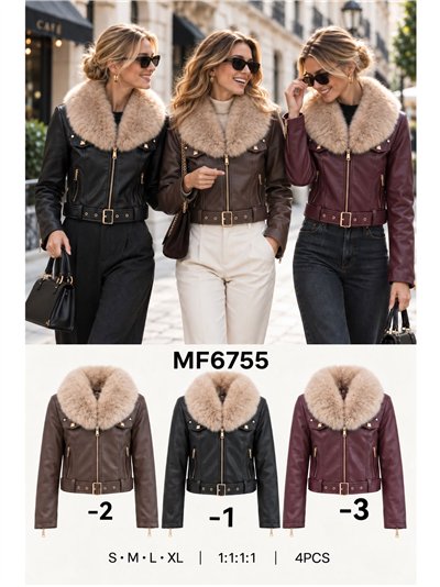 Kunstlederjacke mit Pelzkragen 2
