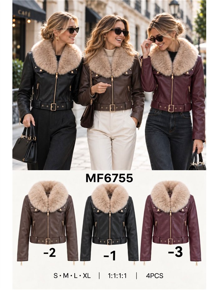 Kunstlederjacke mit Pelzkragen