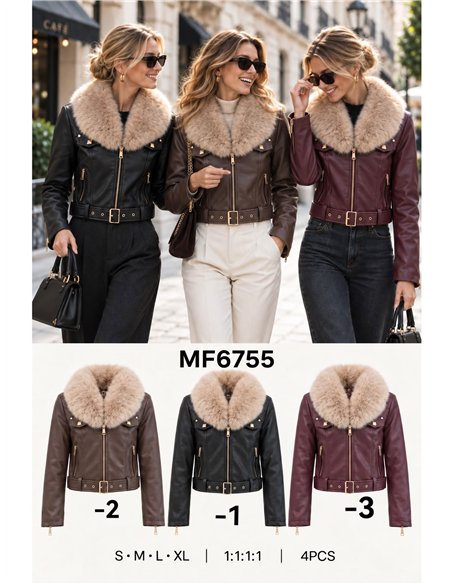 Kunstlederjacke mit Pelzkragen
