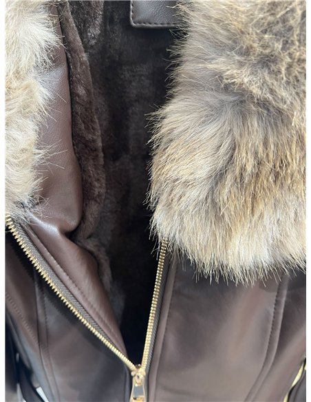 Kunstlederjacke mit Pelzkragen