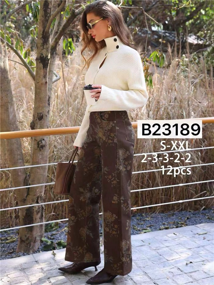 Jeans wide leg estampado floral