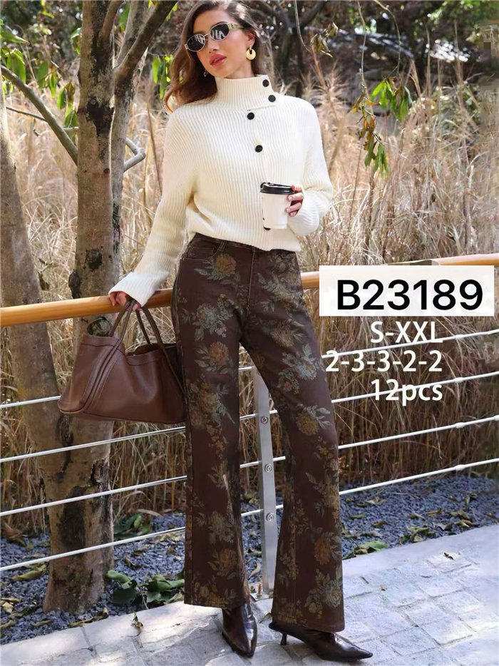 Jeans wide leg estampado floral