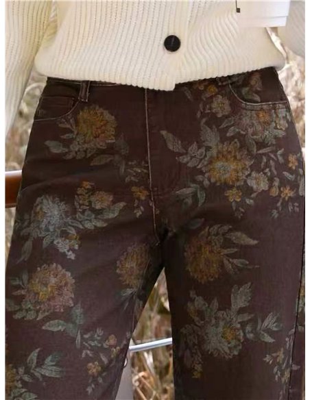 Jeans wide leg estampado floral