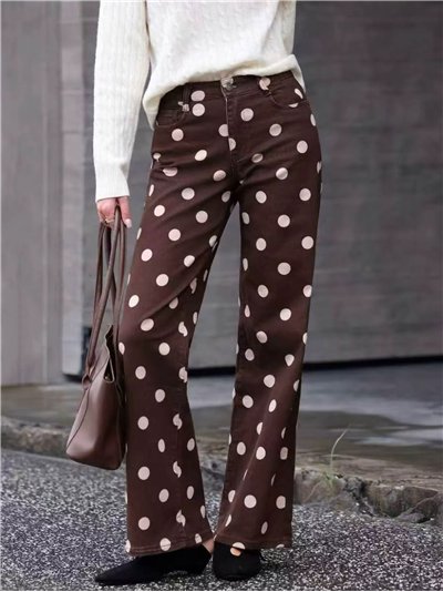 Jeans wide leg estampado lunares