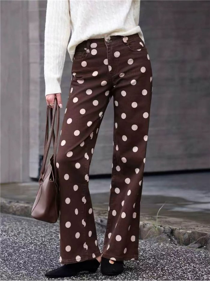 Jeans wide leg estampado lunares