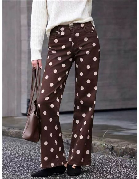 Jeans wide leg estampado lunares