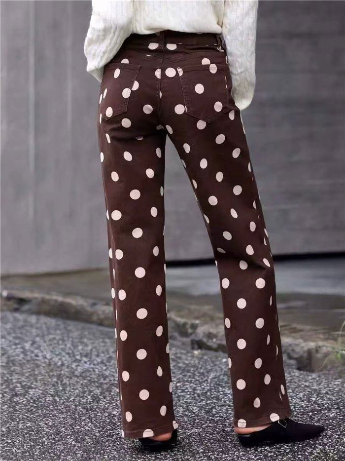 Jeans wide leg estampado lunares