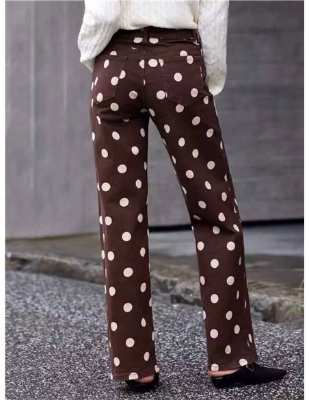 Jeans wide leg estampado lunares