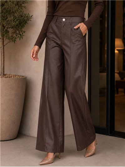 Pantalón wide leg efecto piel