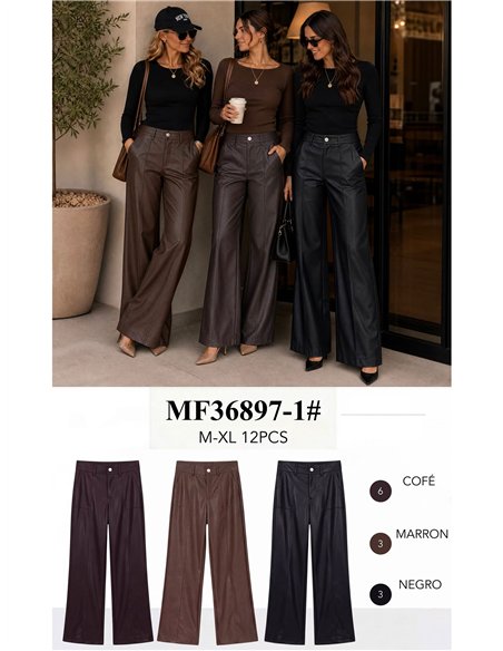 Pantalón wide leg efecto piel