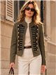 Giacca militare in finta pelle scamosciata con ricami.
