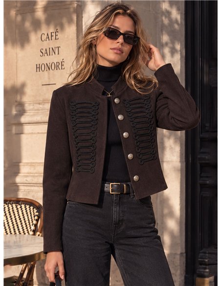 Wool effect tailored military braid jacket