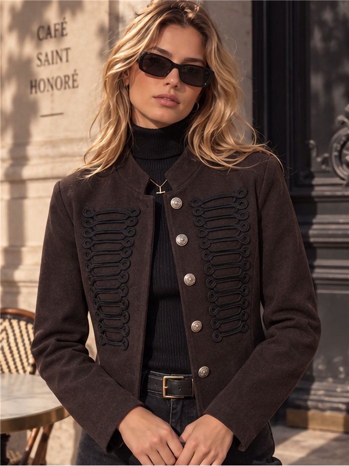 Wool effect tailored military braid jacket