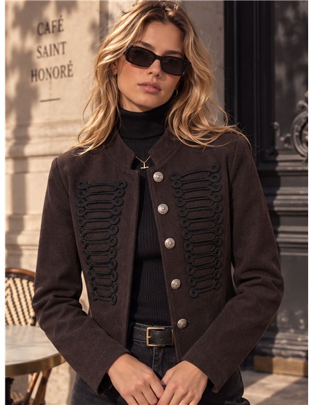 Wool effect tailored military braid jacket
