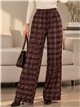 Pantalón paño wide leg de cuadros con cordón