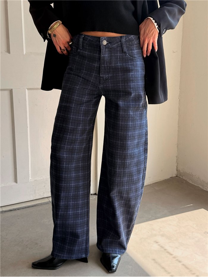 Jeans balloon estampado de cuadros