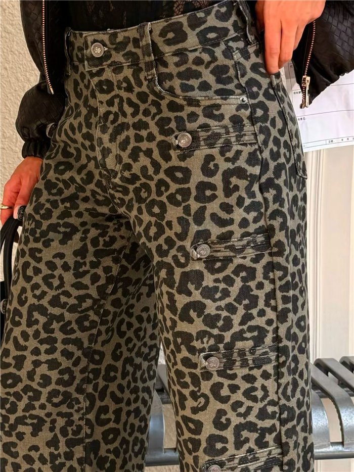 Jeans balloon animal print con botones