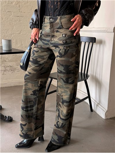 Jeans wide leg camuflaje con botones