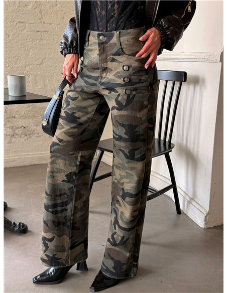 Jeans wide leg camuflaje con botones