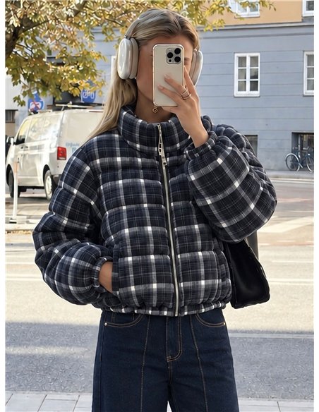 Cropped plaid puffer jacket