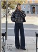 Cropped plaid puffer jacket