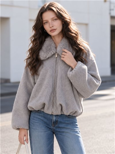 Chaqueta bomber paño con cuello de pelo