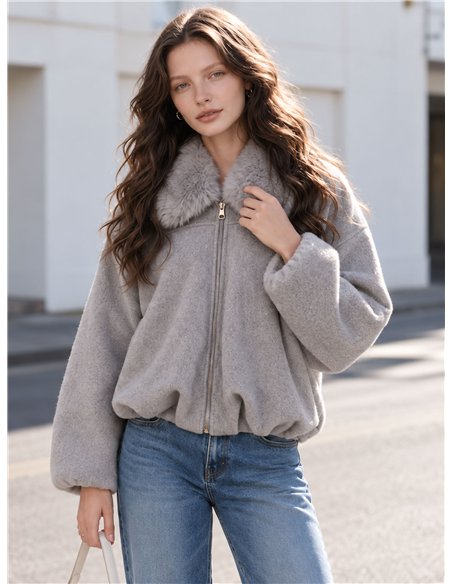 Chaqueta bomber paño con cuello de pelo