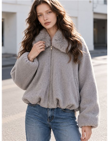 Chaqueta bomber paño con cuello de pelo
