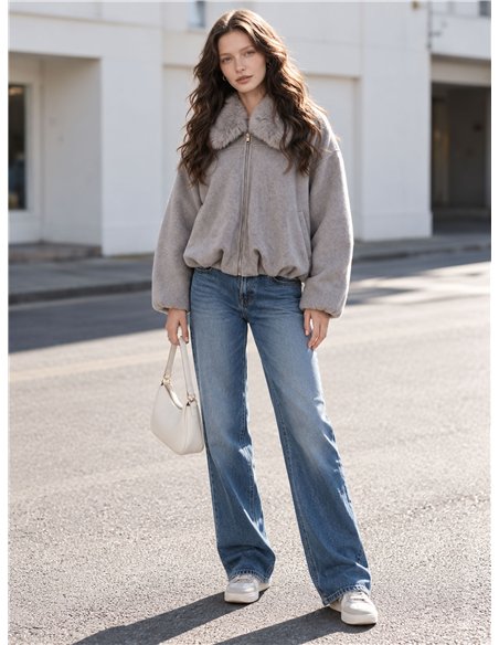 Chaqueta bomber paño con cuello de pelo