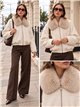 Wool effect faux fur collar bomber jacket
